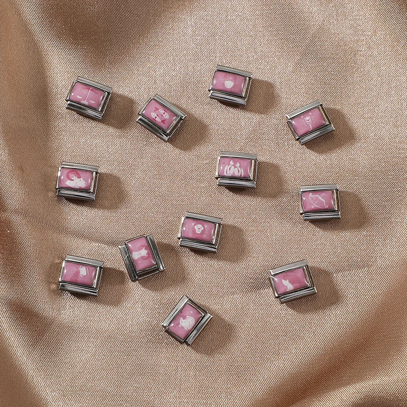 Y2K Rosa Bedruckte 12 Sternzeichen Serie Italienischer Charm-Anhänger Passend für 9mm Edelstahl-Armband =DIY Schmuckherstellung Geschenk Großhandel – Detail 10