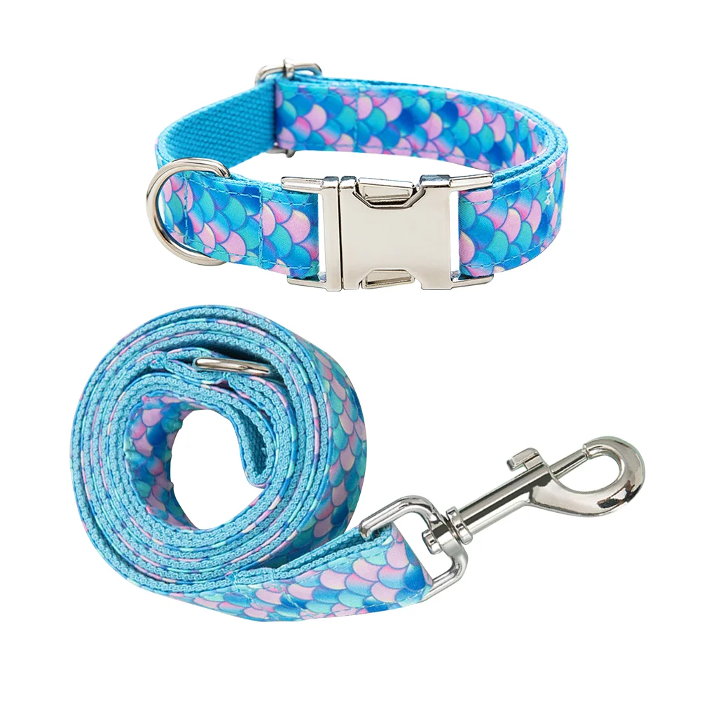 1Pc Lovely Mermaid Pattern Pet Harness Nylon Pet Lead Leash Traction Rope Comfortable Neck Strap for Pet Dog Size XS