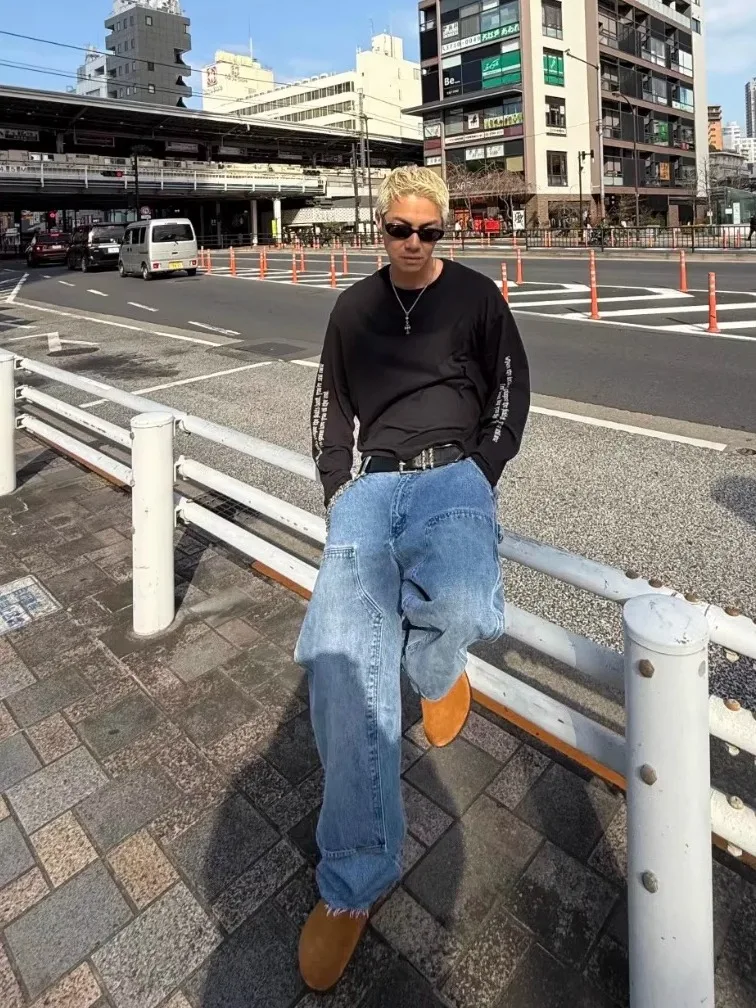 

Loose Fit Long Sve round Ne T-irt ex Cotton American Sle High Street Portrait Print Faionable Streetwear