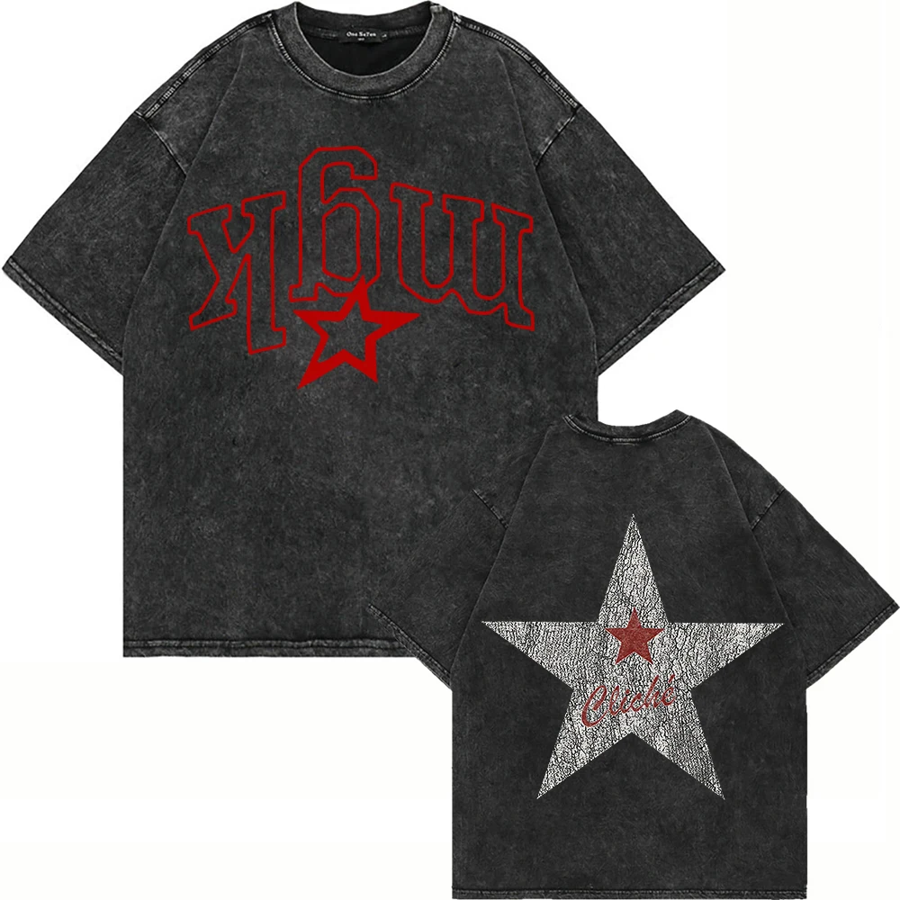 رائجة البيع الاتجاه 100_ القطن خمر غسلها Mgk المفقودة الأمريكية تي شيرت الصيف موضة الرجال الشارع الشهير الهيب هوب المتضخم تي شيرت #3