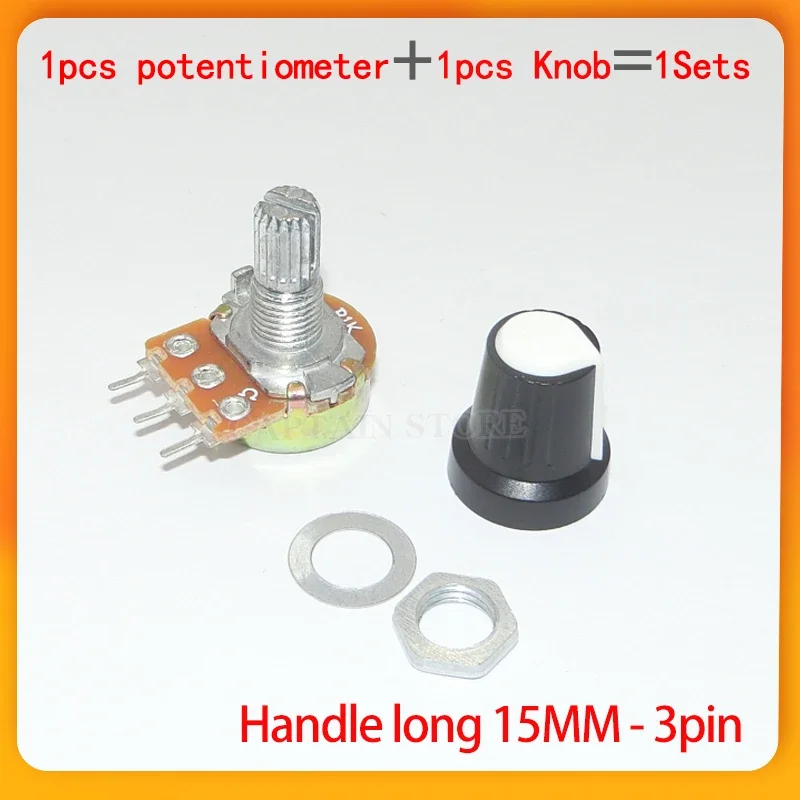 2 Sets WH148 1K 10K 20K 50K 100K 500K Ohm 15mm 3 Pin Linear Taper Rotary Potentiometer Resistor for Arduino with AG2 White cap