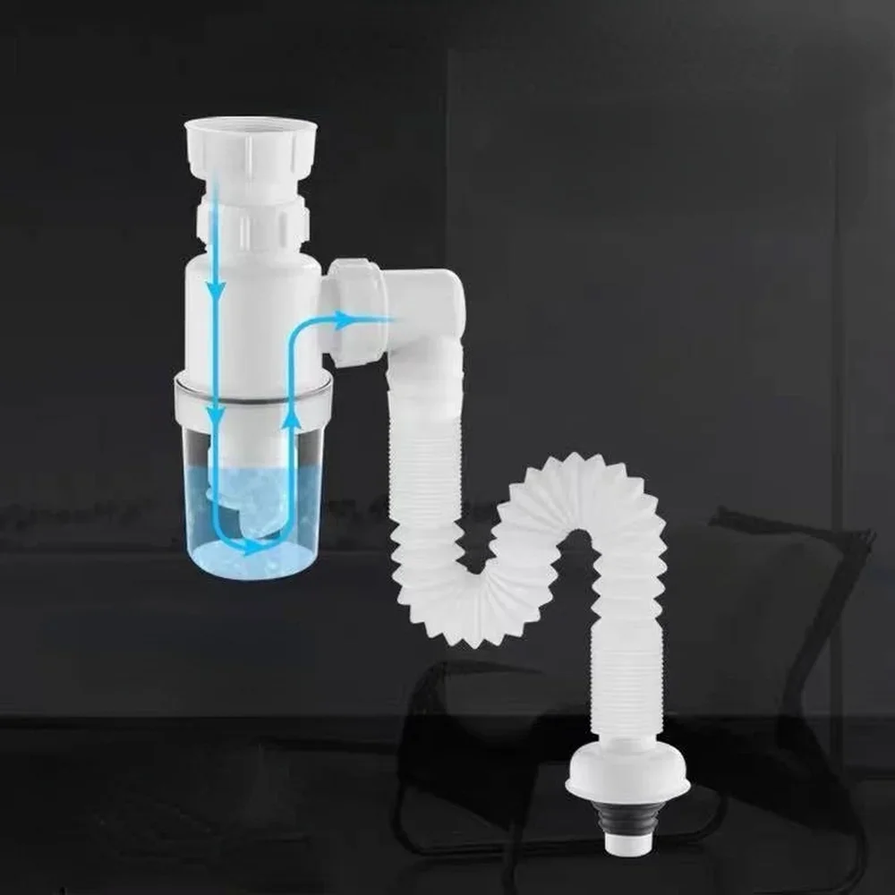 

Kitchen Sink Sewer Anti-Odor Downpipe Drainage Pipe Household P-type Insect Prevention Downcomer Washbasin Basin Accessories New