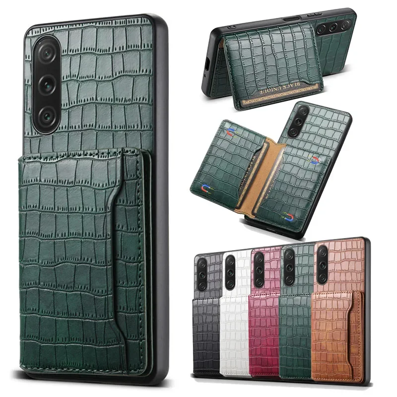 Luxury Crocodile Pattern Multifunctional PU Leather Wallet Case For Sony Xperia 1V 5IV 10V 1IV 10IV 5 III Shockproof Back Cover