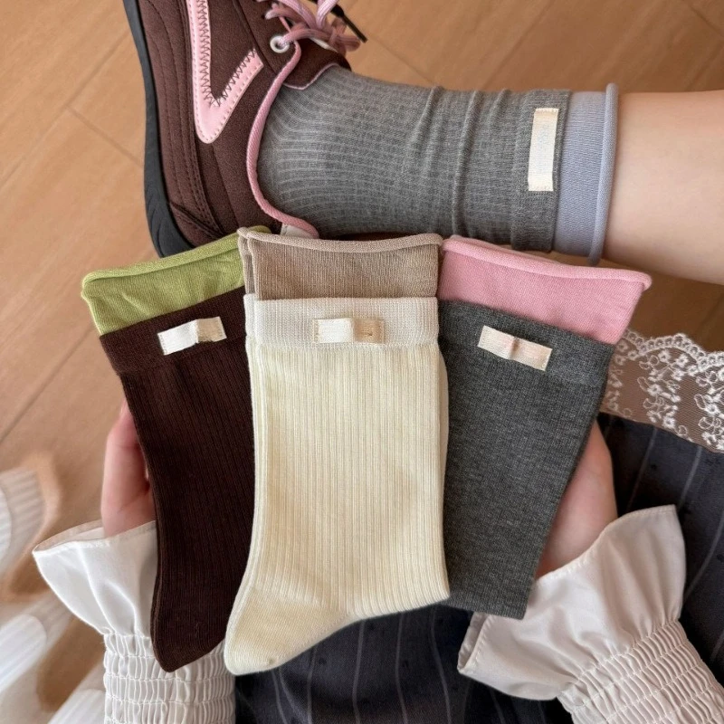 4 Pairs Women's Sweet Cotton Fall Winter Warm Socks for Women Fashion School Ankle Socks White Loose Socks High Quality Hosiery