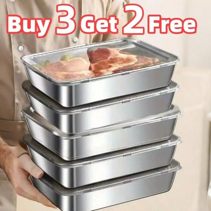 

Buy 3 Get 2 Free: 5PCS Sealed Food Containers. 304 stainless steel, stackable reusable—safe for home/meals/picnics.