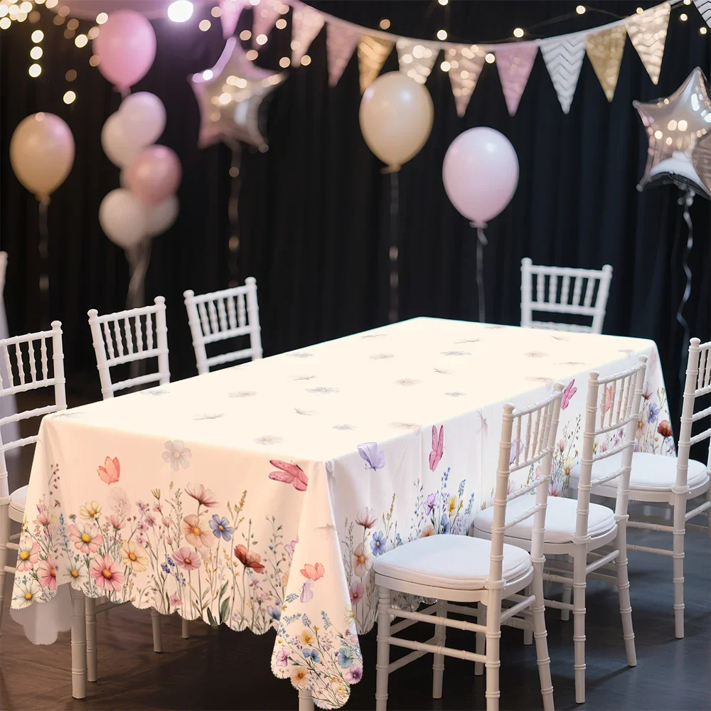 1pc, floral butterfly tablecloth, round and rectangular tablecloth