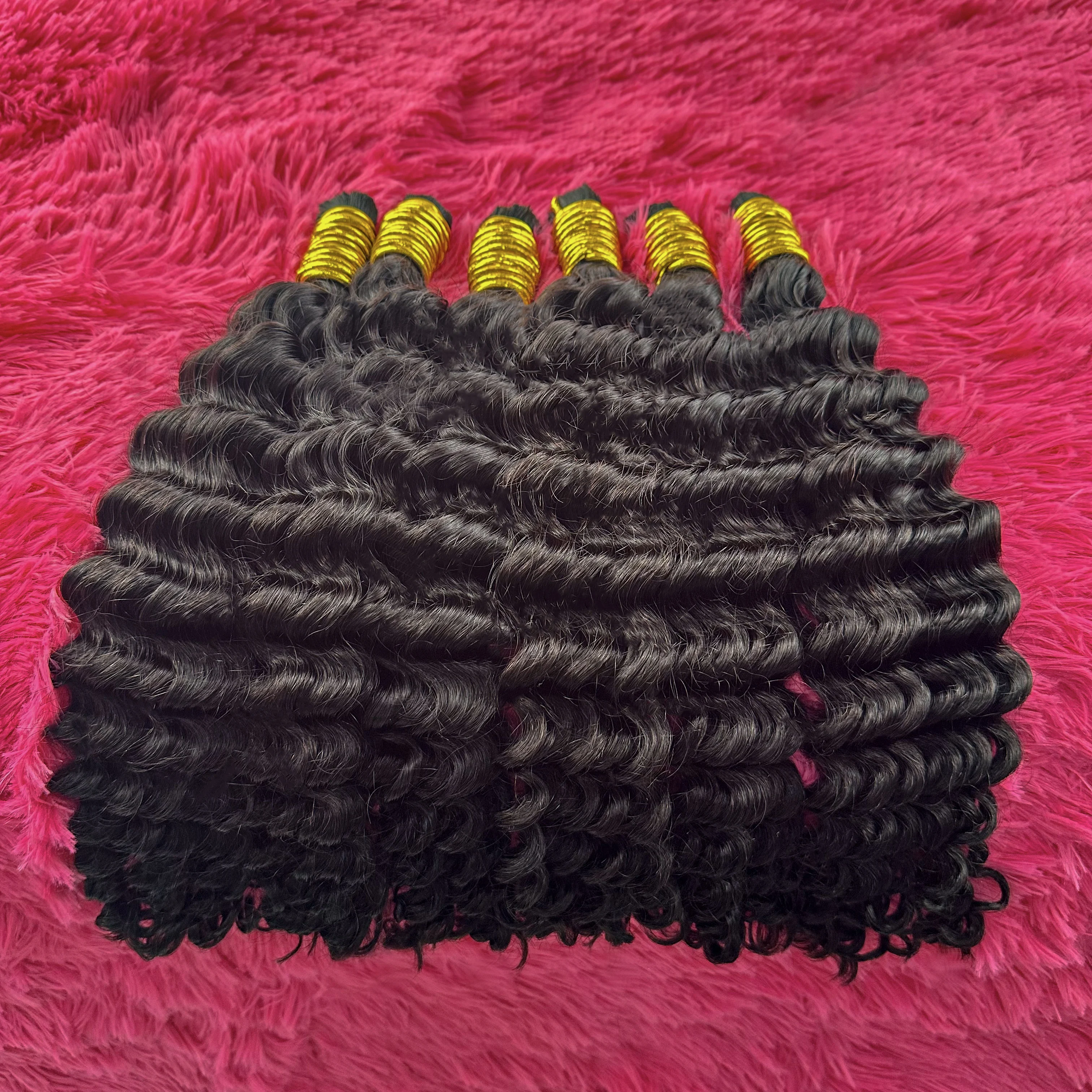 バルク人間編み込み髪 100% 人毛ディープウェーブ未処理なし横糸三つ編み人毛バルクエクステンションブラジルレミー髪
