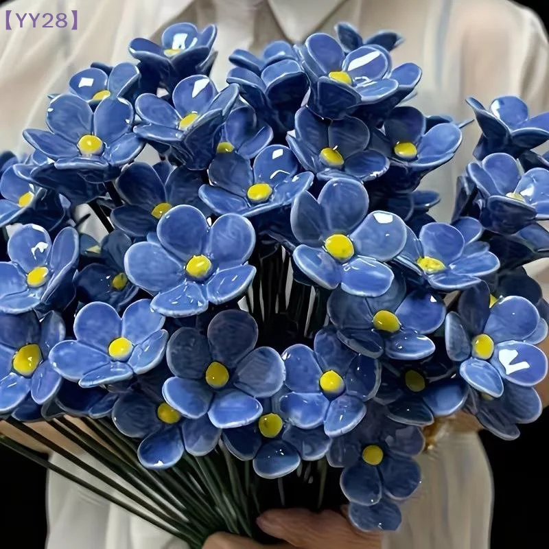 【YY28】6/8/10Pcs Handcrafted Ceramic Forget Never Fades Eternal Flowers Home Party Decor Ornament Artificial Bouquet {Y}