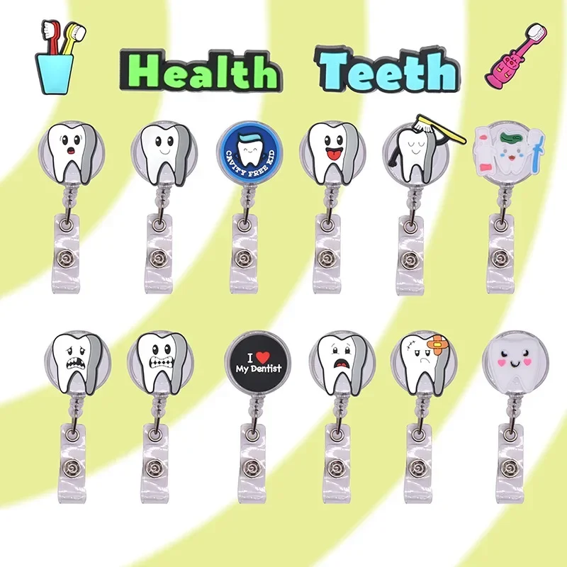 

1 Piece Cute Badge Reel Kawaii Cartoon Teeth Style Retractable Badge Reel for Dentist Medical Worker Lovely Name Card Holder