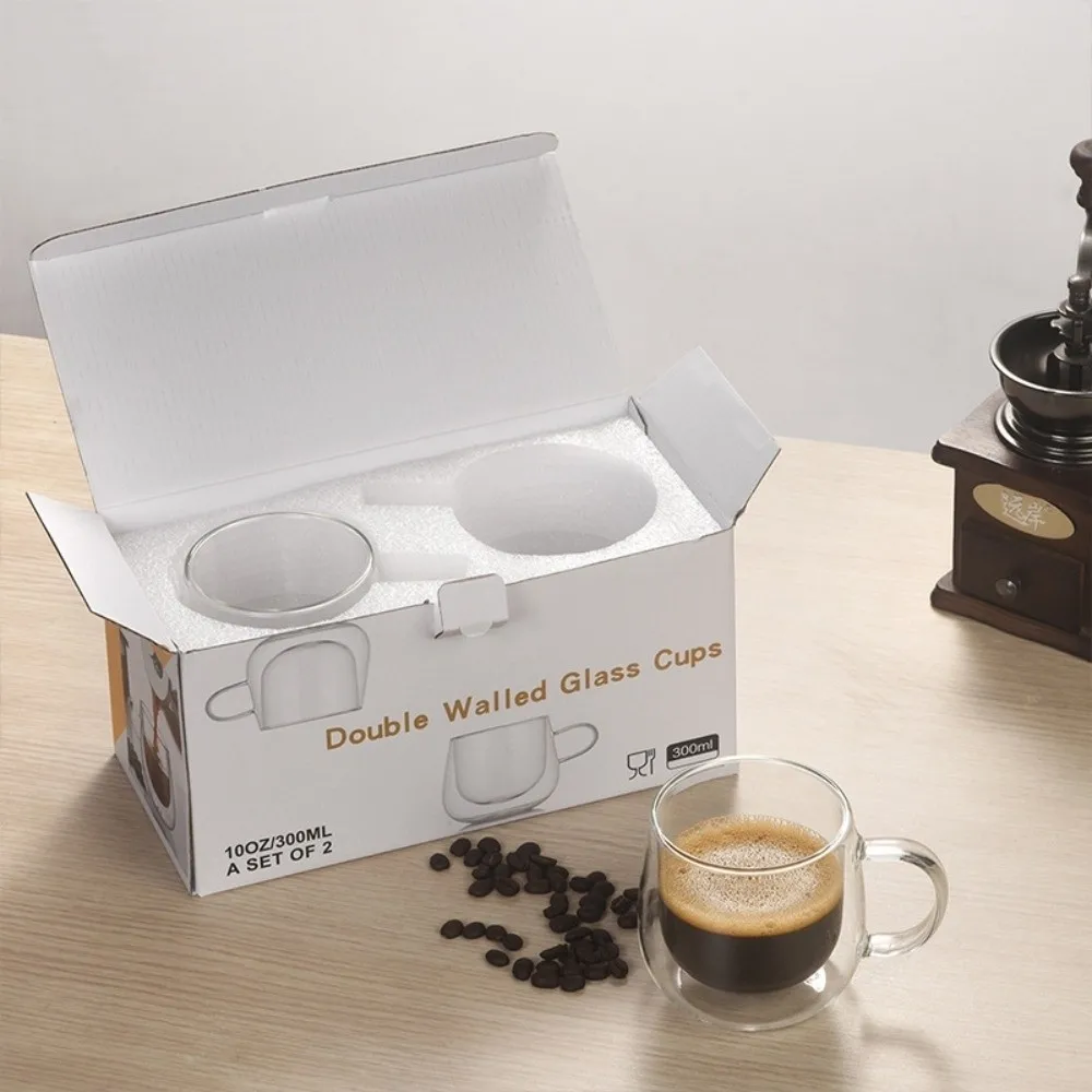 

2pcs Transparent Double Wall Glass Cup Set 300ml Heat Resistant Coffee Cup High Borosilicate Glass Drinkware Tumbler Mug