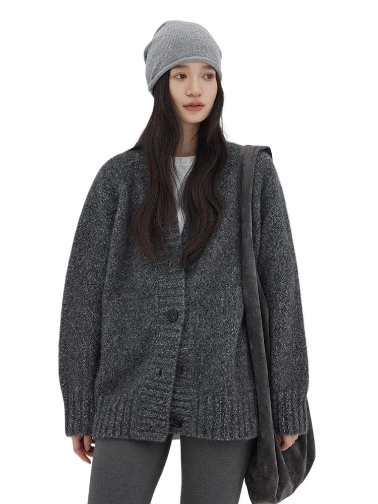 

Heavy Herbalife TOPLINE mixed-color silk cashmere v-neck top loose silhouette knitted cardigan women