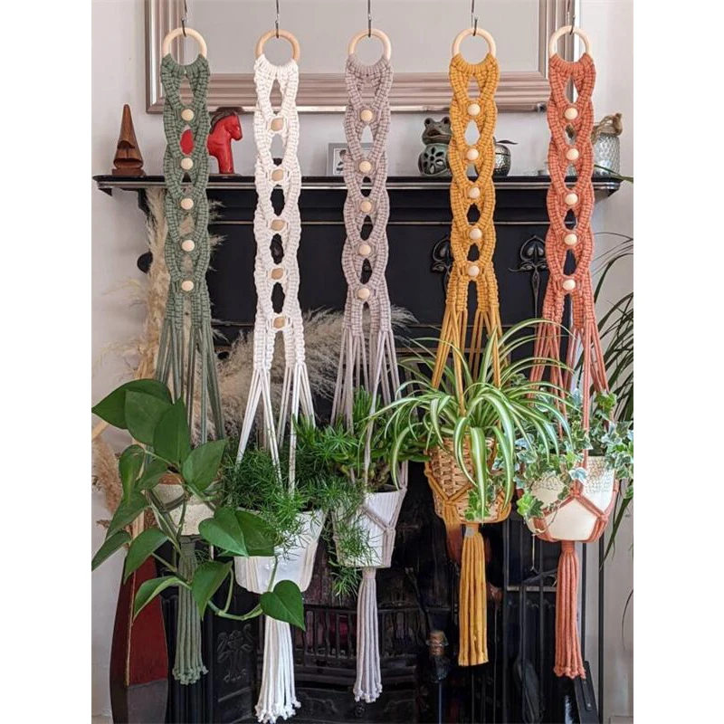 Macrame Wall Hanging Plant Holder Bohemian Style Planter Cotton Hand Weaving Flowerpot Net Bag For Home Decor Wall Decoration