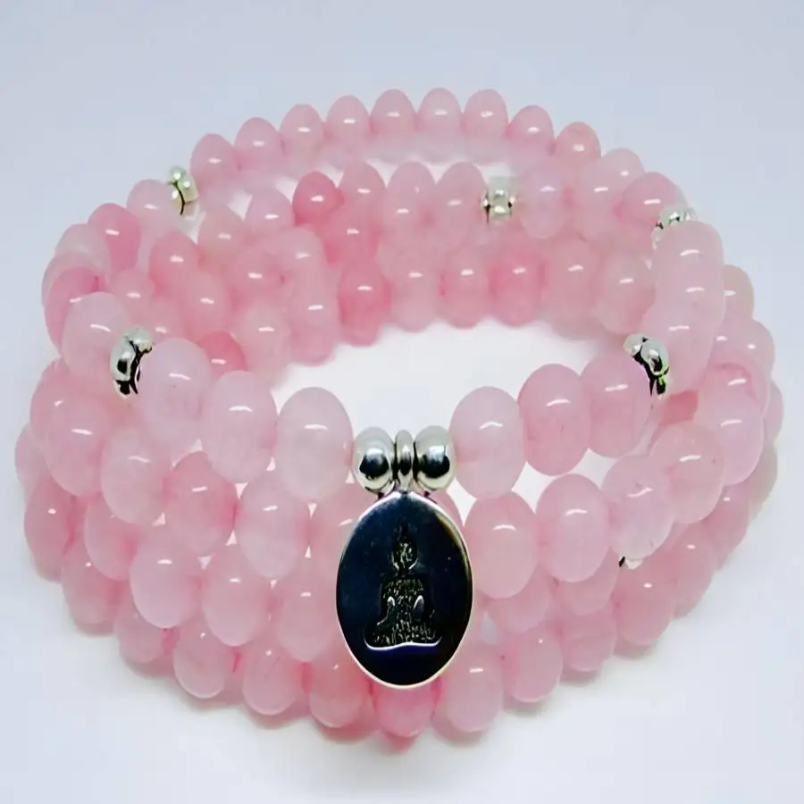 

6mm Rose Quartz Gemstone Mala Bracelet 108 Beads Pendant Prayer Men's Yoga Gemstone Chakra Bodhi Bohemian Hand Spiritual Tibetan