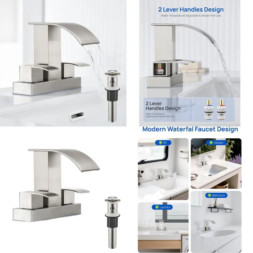 

4 Inch 2-Handle Centerset Lavatory Faucet with Pop-Up Drain and Supply Lines in Brushed Nickel