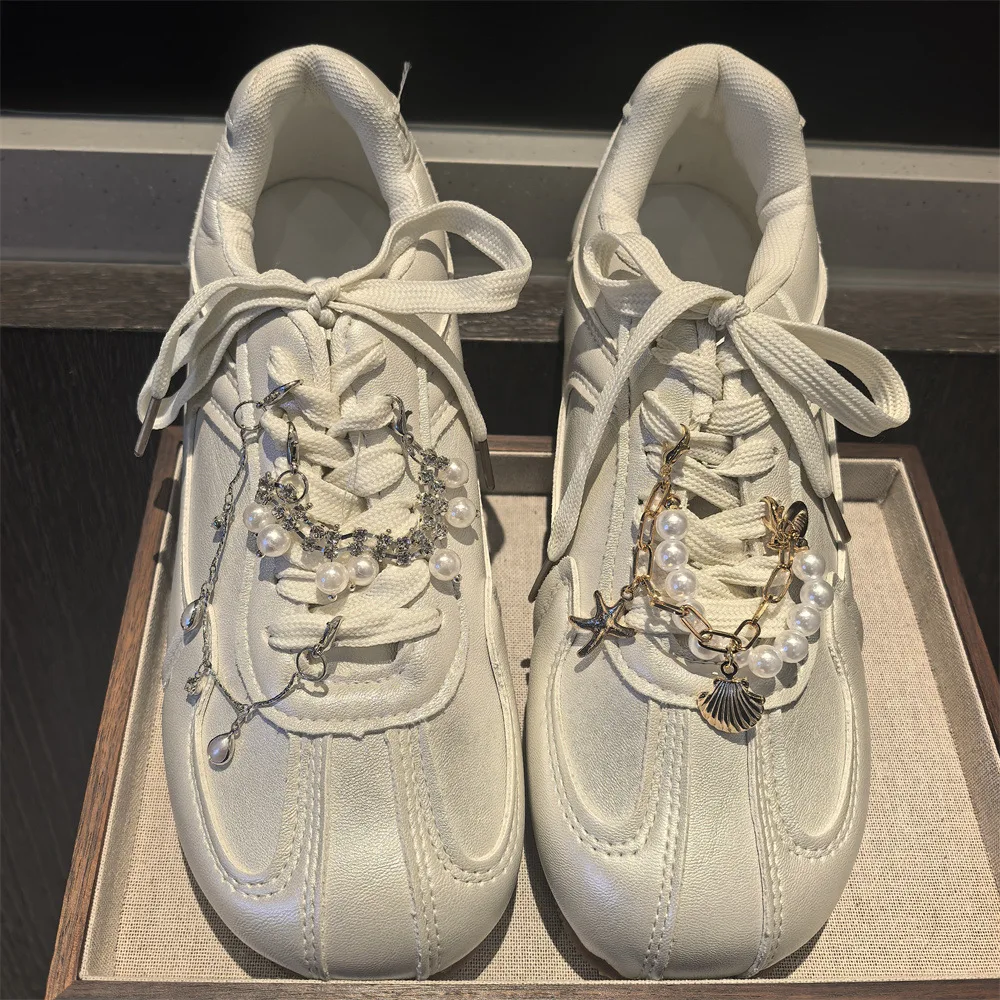 Shoe Charms Faux Pearl Rhinestone Chain Ballet Sneakers DIY Shoelace Buckle Silver White Resin Lightweight Women Party Gift