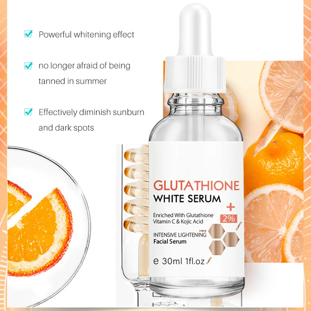 Glutationa Face Serum, Vitamina C, Ácido Kójico, Clareamento, Iluminar, Hidratante, Nutritivo, Reduzir Linhas Finas, Hidratante, 30ml