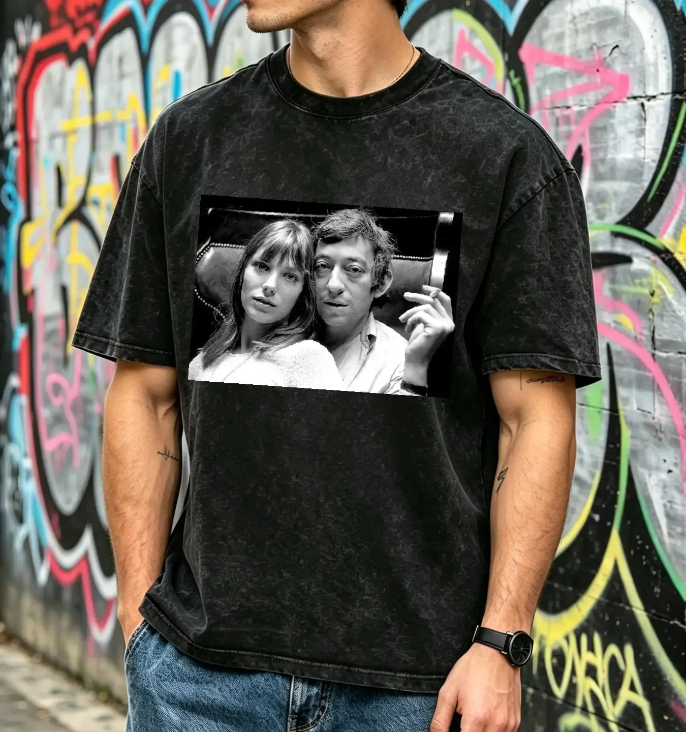 washed T Shirt Retro Vintage Serge Gainsbourg Lovers vintage Washed designer clothes streetwear Casual Unisex Soft Versatile
