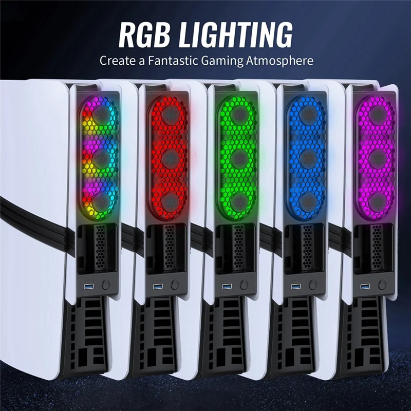 Ingenious-Universal Konsoles Lüfter Intelligente Temperaturregelung Hinterer Lüfter mit bunten RGB-Lichtern für PS5 Pro/PS5 Slim