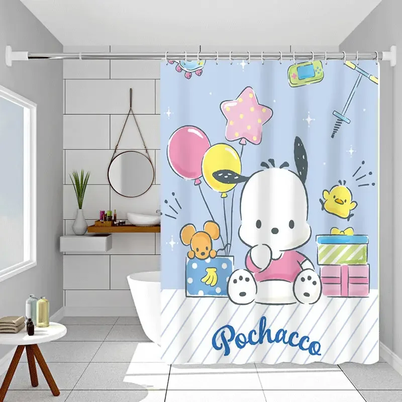 Hellokitty  Pochacco Cartoon Shower Curtains  Kawaii Sanrios Cinnamonroll Waterproof Polyester Bathroom Curtain with Hooks Gift