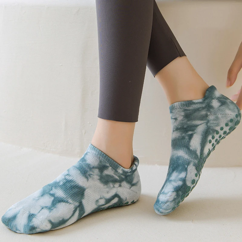 Yoga Socks Women Cotton Tie-dyed Silicone Non-slip Pilates Grip Towel Low-ankle Sock