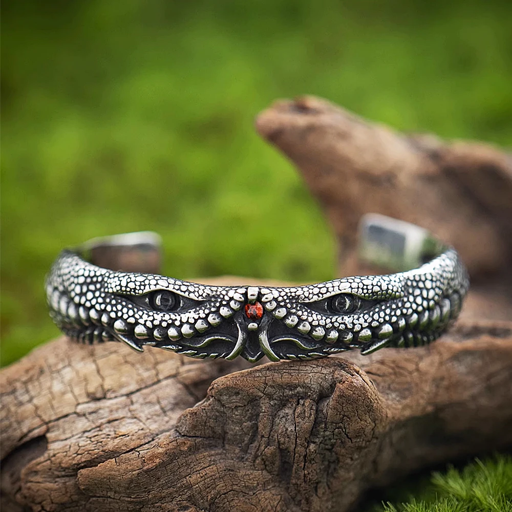 

Punk Zircon Eyes Viking Dragon Bracelet for Men Personality Vintage Stainless Steel Bracelet Creative Jewelry Gifts Dropshipping