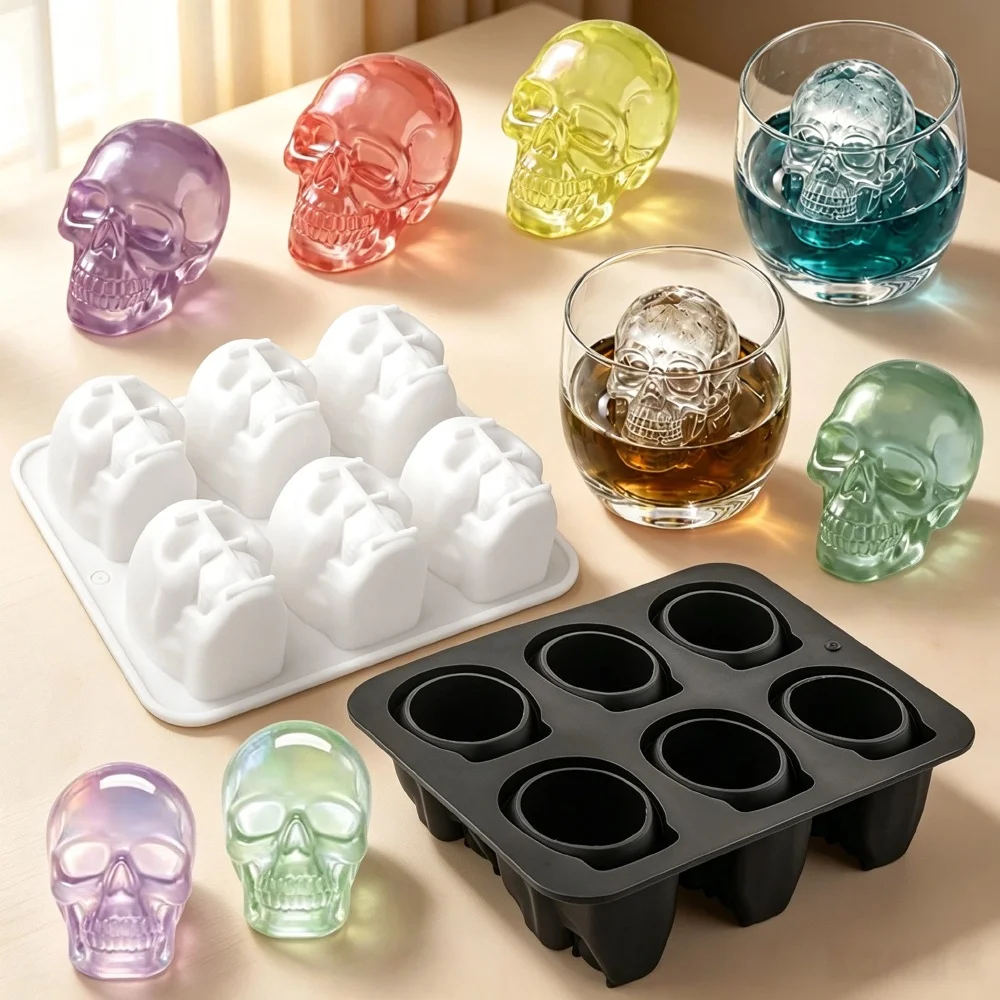 6-Part Skull Silicone Mold for Mousse Cake Halloween Chocolate Pudding Dessert Ice Cube Tray Skeleton Head Cooking Baking Tool view 2