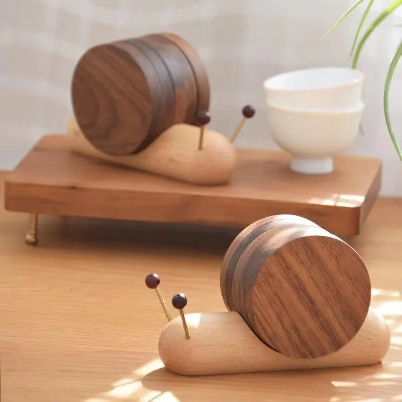 

Black Walnut Wood Coaster Creative Cartoon Snail Tea Cup Coaster Tabletop Decoration Coffee Mug Holder Kitchen Decoration