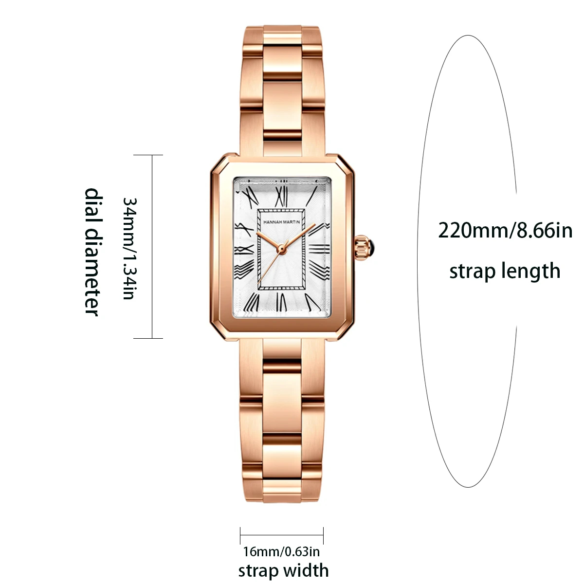 1PC Women Watch Fashion Square Roman Dial Stainless Steel Watch Strap Japanese Movement Hannah Martin 3Bar Quartz Watches reloj