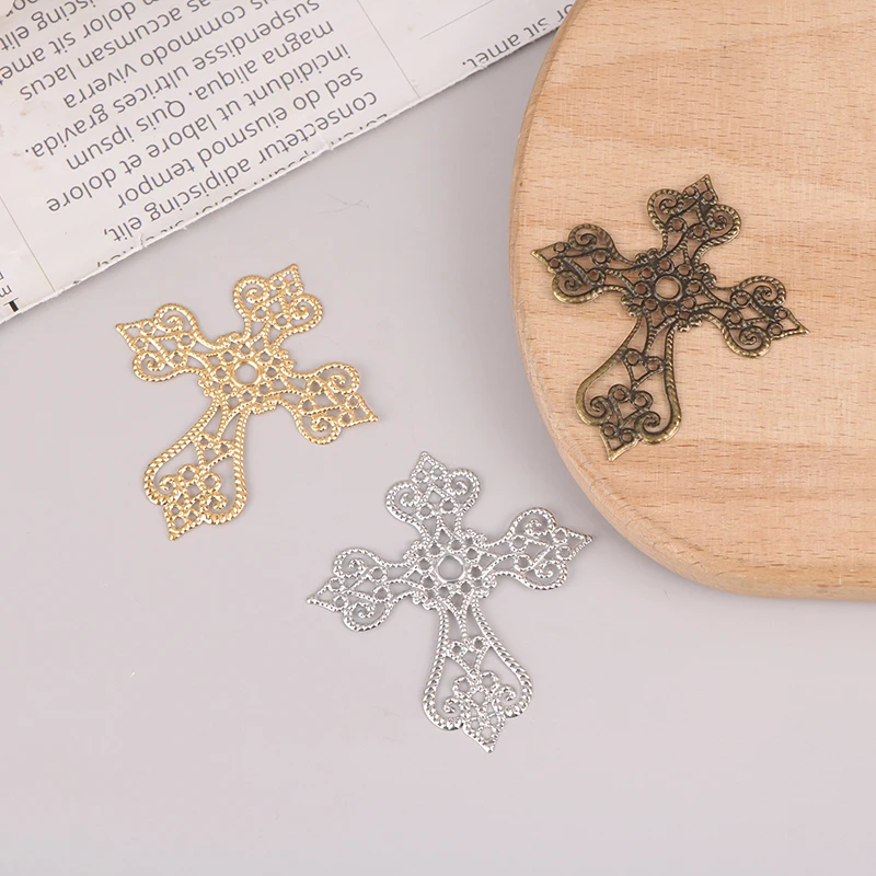 20 Pcs Metal Filigree Cross Flowers Slice Charms Base Setting Jewelry DIY Components Filigree Charms Accessories