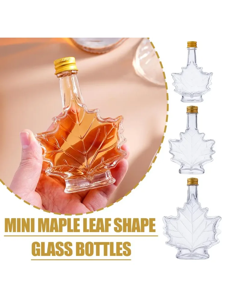 1pcs 50ml 100ml 250ml Mini Maple Leaf Shape Whisky Alcohol Canning Small Wine Syrup Glass Bottles With Cover For Liquor Scotch