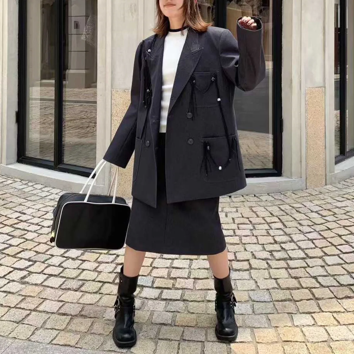KWTX レディース 2025 無地 ダブルブレスト ブレザー 秋冬 ヴィンテージ シック ノッチドラペル ポケット付き プレミアム 快適