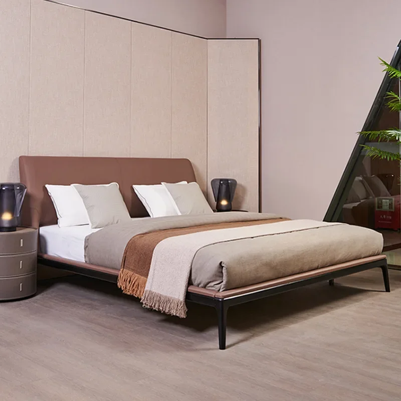 

Легкая роскошная кожаная двуспальная современная простая кровать для главной спальни, отеля, виллы