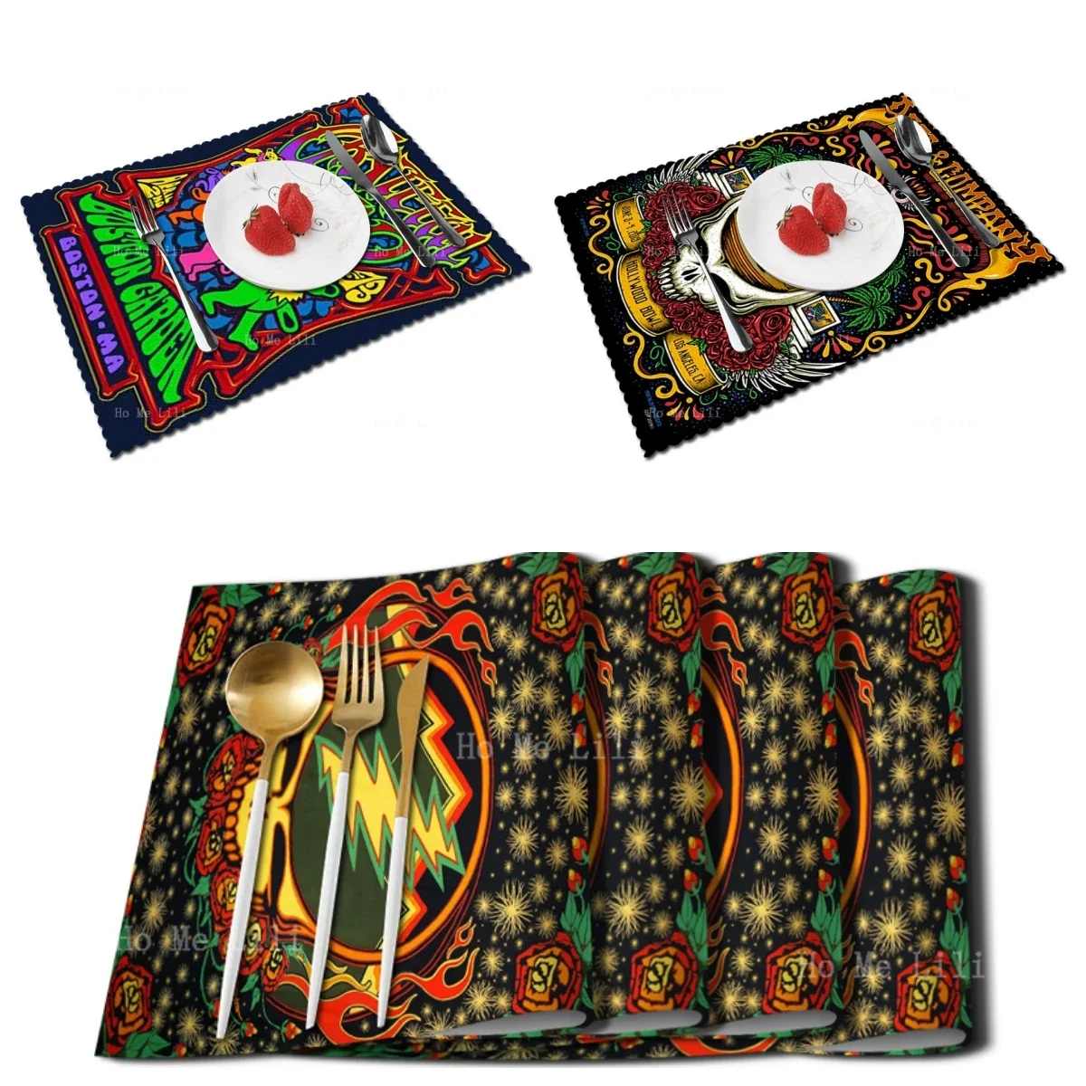 New Psychedelic Rock Band Funny Spark Skull Mechanical Skeleton Placemat For Tabletop Decor