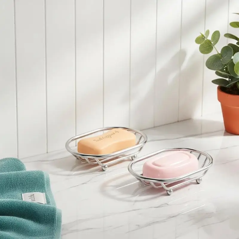 Self Draining Soap Dish Rust Resistant Drainage Rack Non Slip Holder for Bathroom Shower Kitchen Sink Use