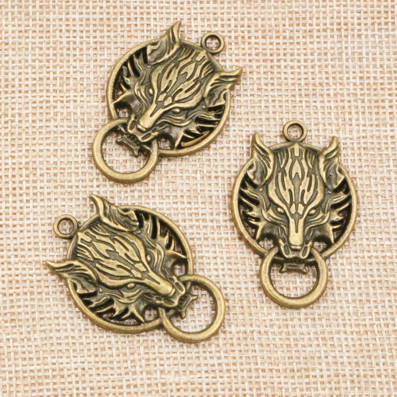 3pcs 40x26mm Antique Bronze Plated Lion Head Handmade Charms Pendant:DIY for bracelet necklace