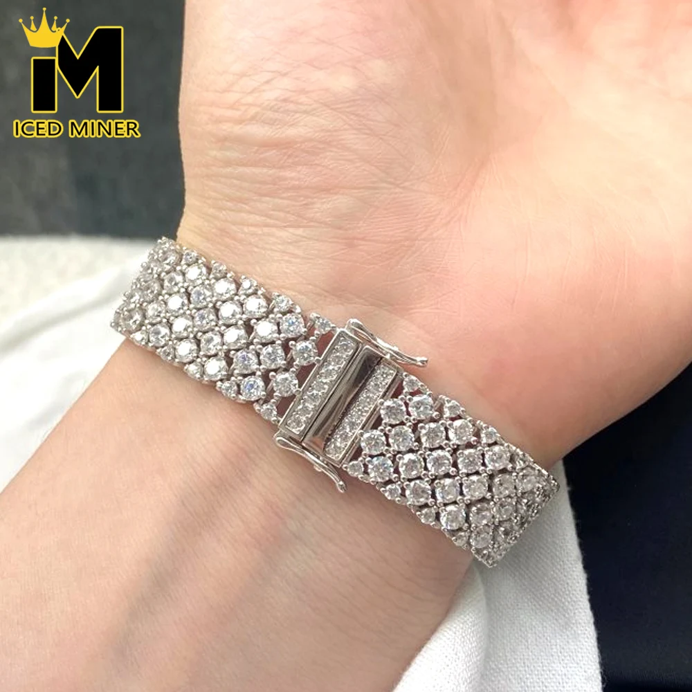 

Icedminer S925 Серебро 14 мм 4 ряда циркона Iced Out теннисные звенья браслеты-цепочки для мужчин женщин хип-хоп ювелирные изделия Бесплатная доставка
