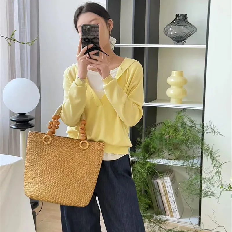 

2025 Women Causal Handwoven Straw Tote Bag Summer Fashion Large Capacity Wicker Woven Rattan Handbags Bohemian Travel Beach Bag