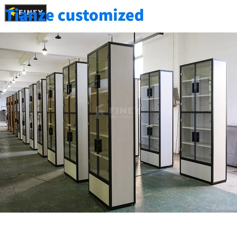 (Customized) Retail Store Display Custom Showroom Modern Wall Glass Display Cabinet LED Light Showcases Glass Display