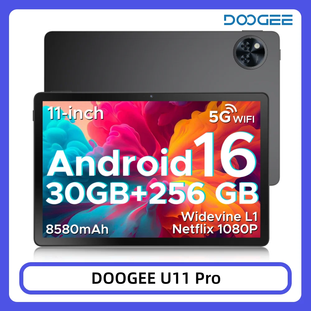DOOGEE U11 Pro Tablet Android 16 30GB+256GB 11" HD 90Hz Display 8580mAh Battery Unisoc T7200 octa-core 13MP+5MP Widevine L1