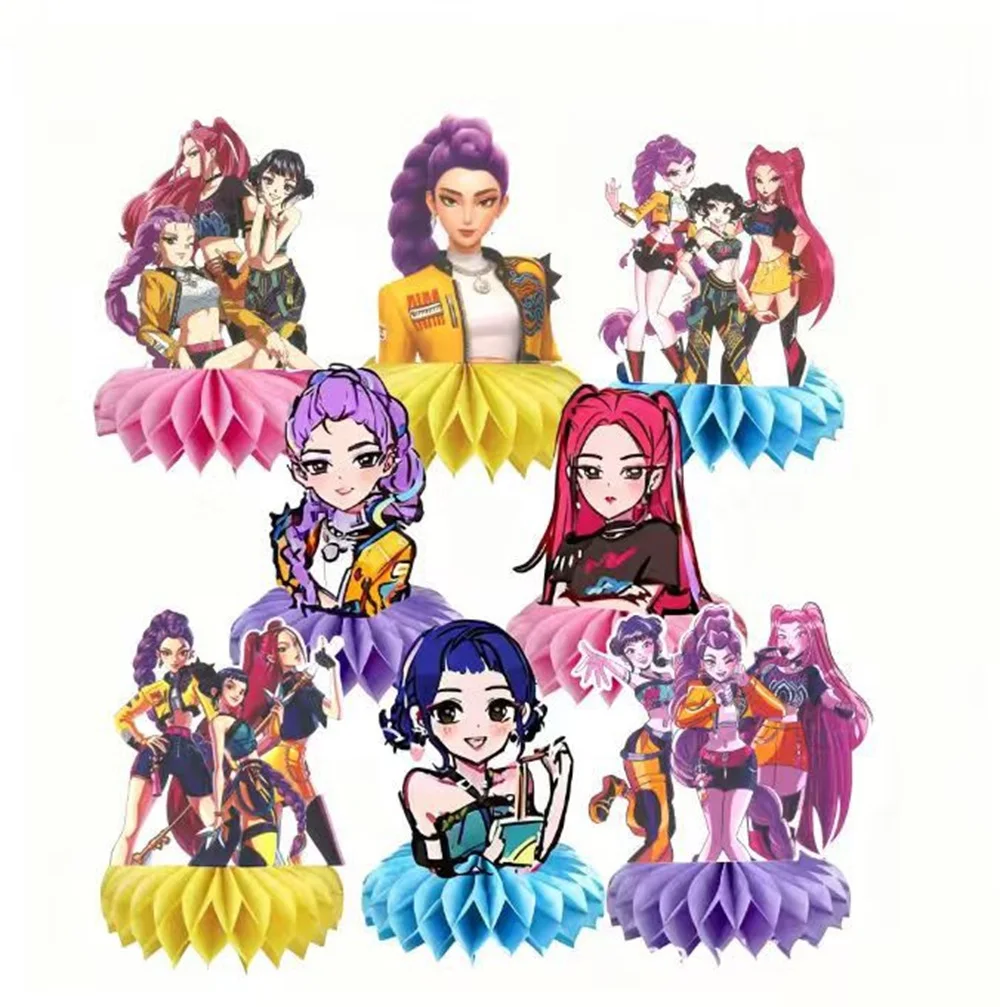 

8pcs Kpop Anime Figures Decorations Children Birthday Party Honeycomb Ornaments Desktop Decoration Props Gift Party Decorations