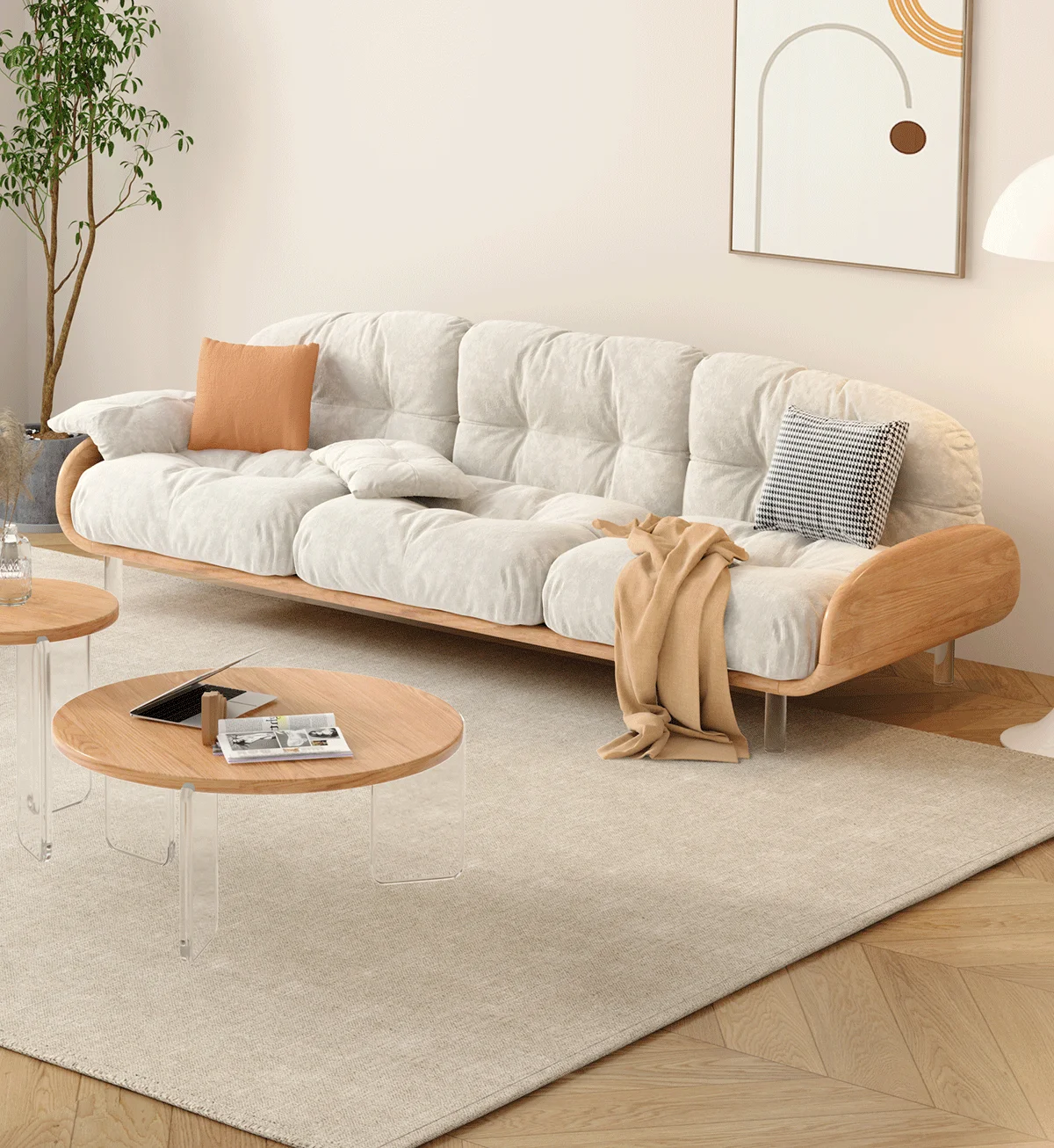 

Japanese-style sofa floating clouds solid wood sofa combination suspended fabric sofa simple living room furniture small apartme