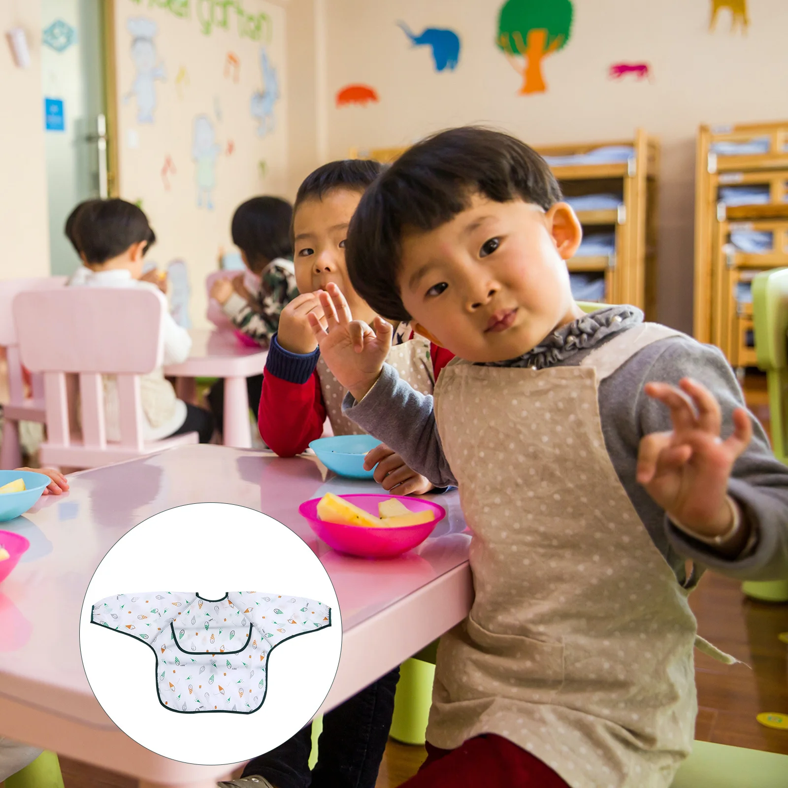 Baby Bib Waterproof Cartoon Design Long Sleeve L Size Snowman Oil Proof Wipe Clean Feeding Bibs Infant Supplies