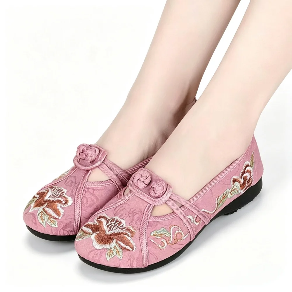Women Chinese Embroidery Floral Flat Shoes Vintage Hanfu Mary Jane Shoes Soft Sole Old Beijing Cloth Shoes Ethnic Dress Shoes