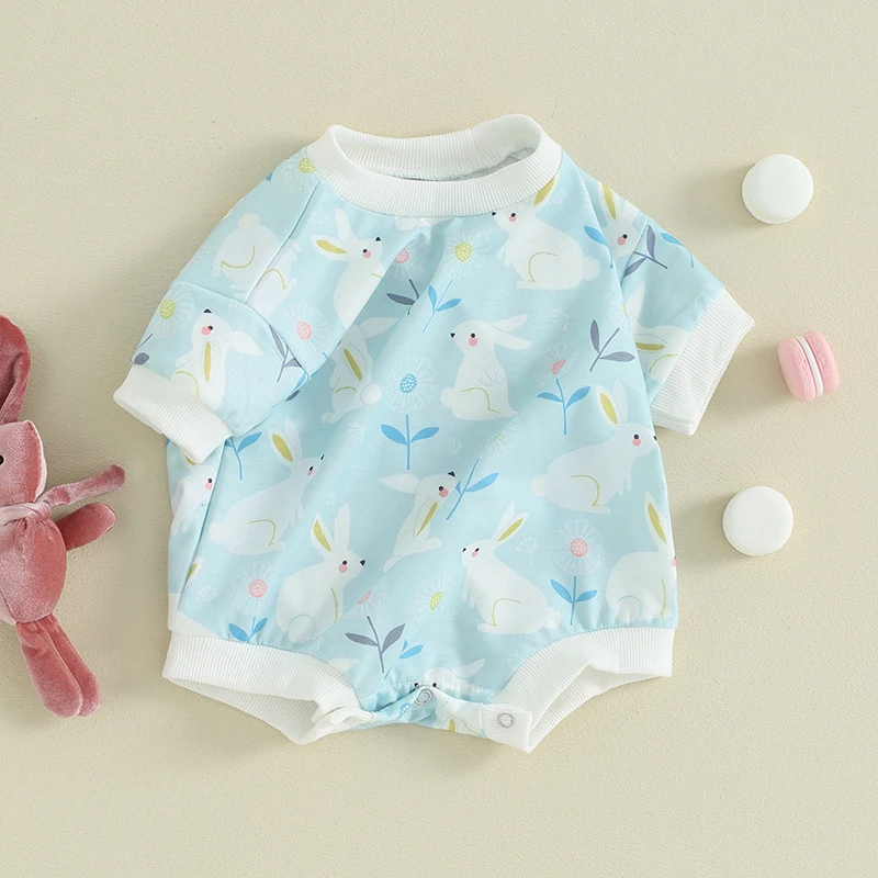 

Newborn Baby Girl Easter Clothes Cute Bunny Print Romper Bodysuit Infant Girl First Easter Outfit