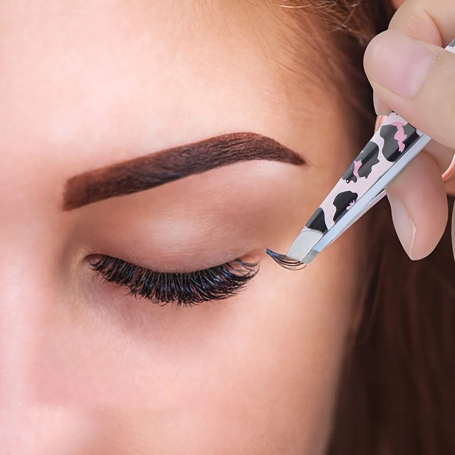 Stainless Steel Wild Leopard Print Eyebrow Tweezers Set 4pcs Makeup Sticker False Eyelashes Tool Christmas Gift