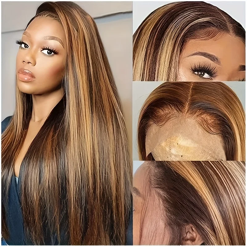 

427 piano high light color 26-28inch 150% density 26-28inch remy long straight party use wig 13x4 frontal HD lace human hair wig