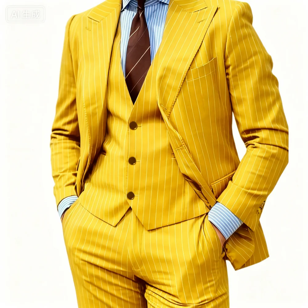 عالية الجودة ثلاث قطع مخطط Terno الفن سترة الزفاف واحدة الصدر السراويل سترة الرجال Terno البدلة