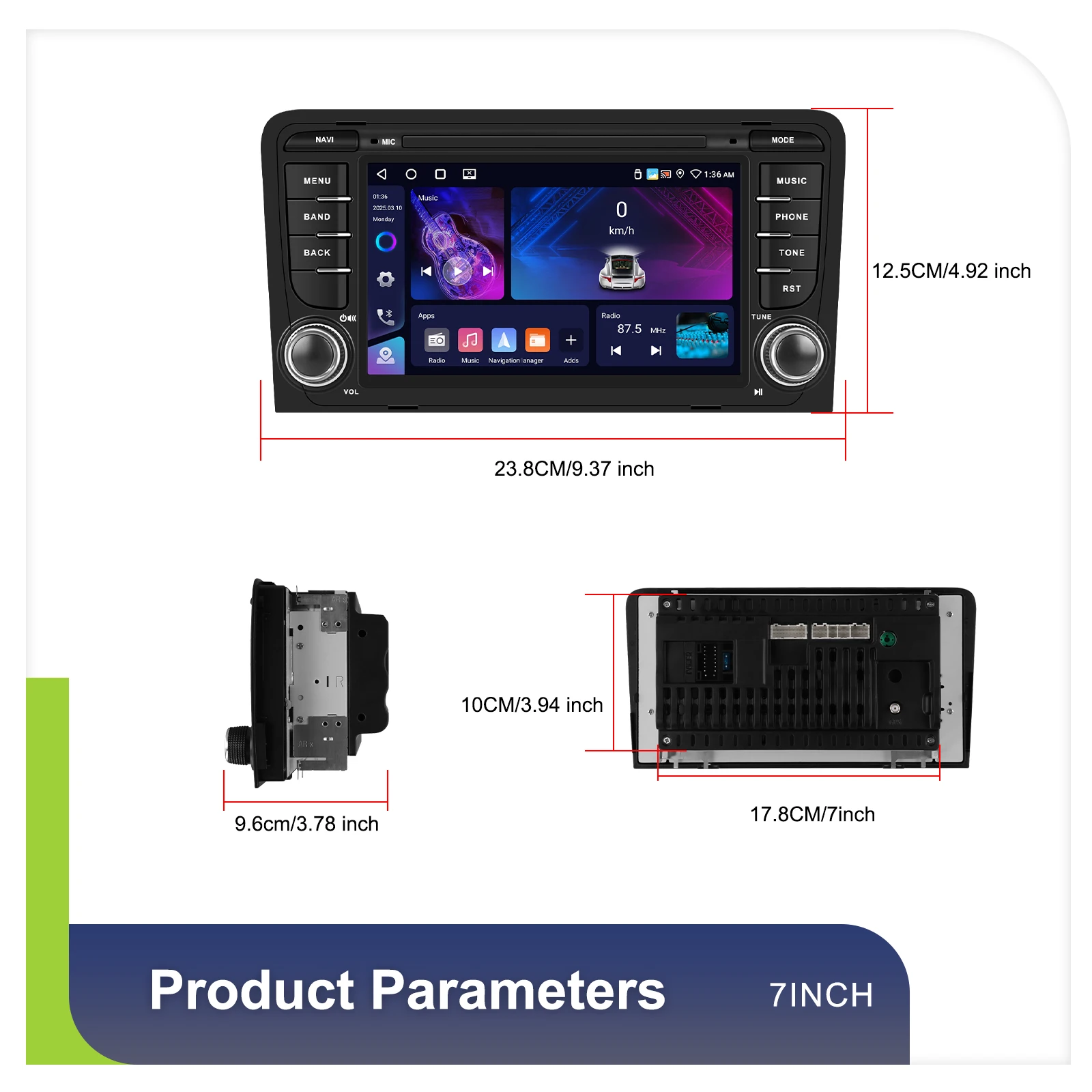 Podofo 7 Zoll 2 Din Autoradio Multimedia-Player für Audi A3 8P/A3 8P1 3-Türer Schrägheck/S3 8P/RS3 Sportback 6+128G HD Kapazitiver Touchscreen Kabelloses Carplay Android Auto Mirror Link Auto-Audiosystem WIFI GPS BT FM/RDS Autoradio Stereo – Detail 25
