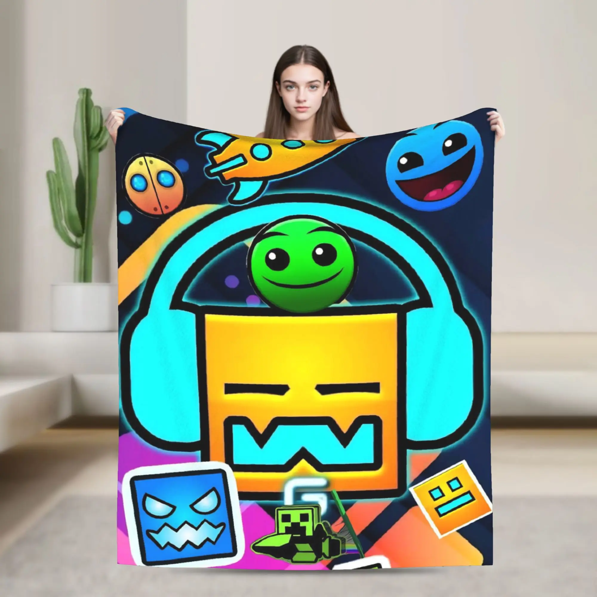Geometry Dash Games Blanket Multi-size Super Soft Cozy  Throw Blankets for Couch Sofa and Bed