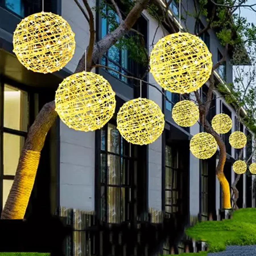 

5 Pack Solar Globe String Light Outdoor Dia20/30CM Rattan Ball Tree Hanging Light Christmas Tree Solar Lantern Garland Light